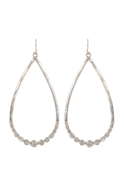 TEARDROP HAMMERED W/ PAVE RHINESTONE HOOK EARRINGS