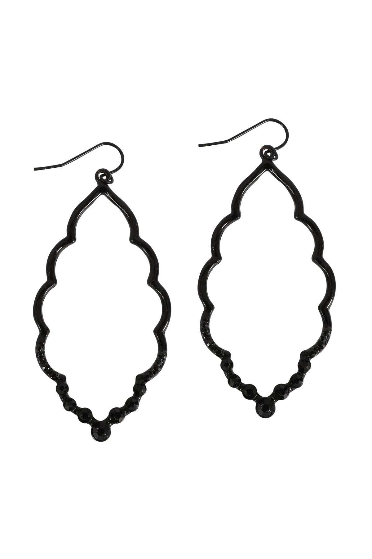 MARQUISE HAMMERED W/ PAVE RHINESTONE DROP EARRINGS