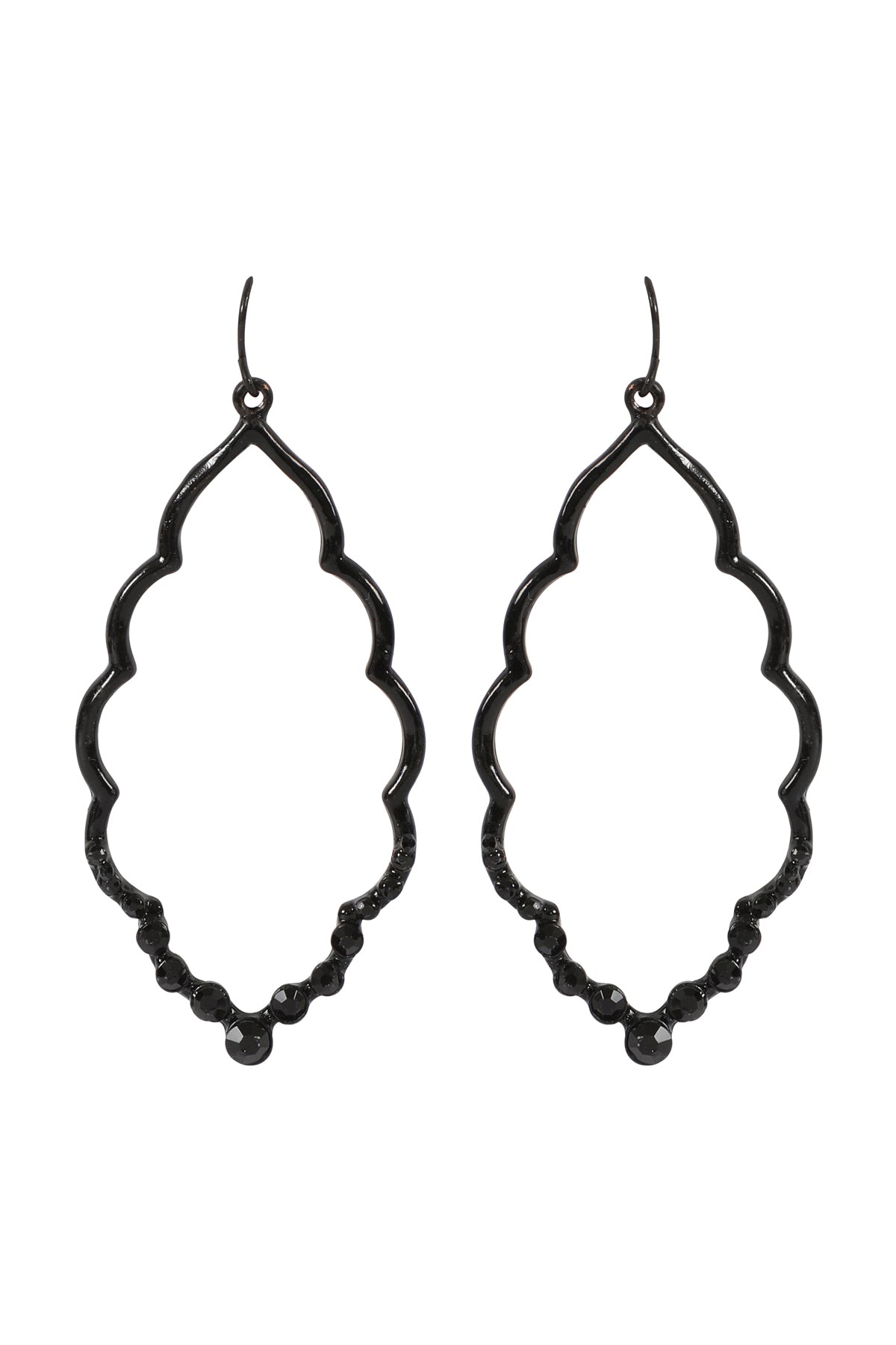 MARQUISE HAMMERED W/ PAVE RHINESTONE DROP EARRINGS