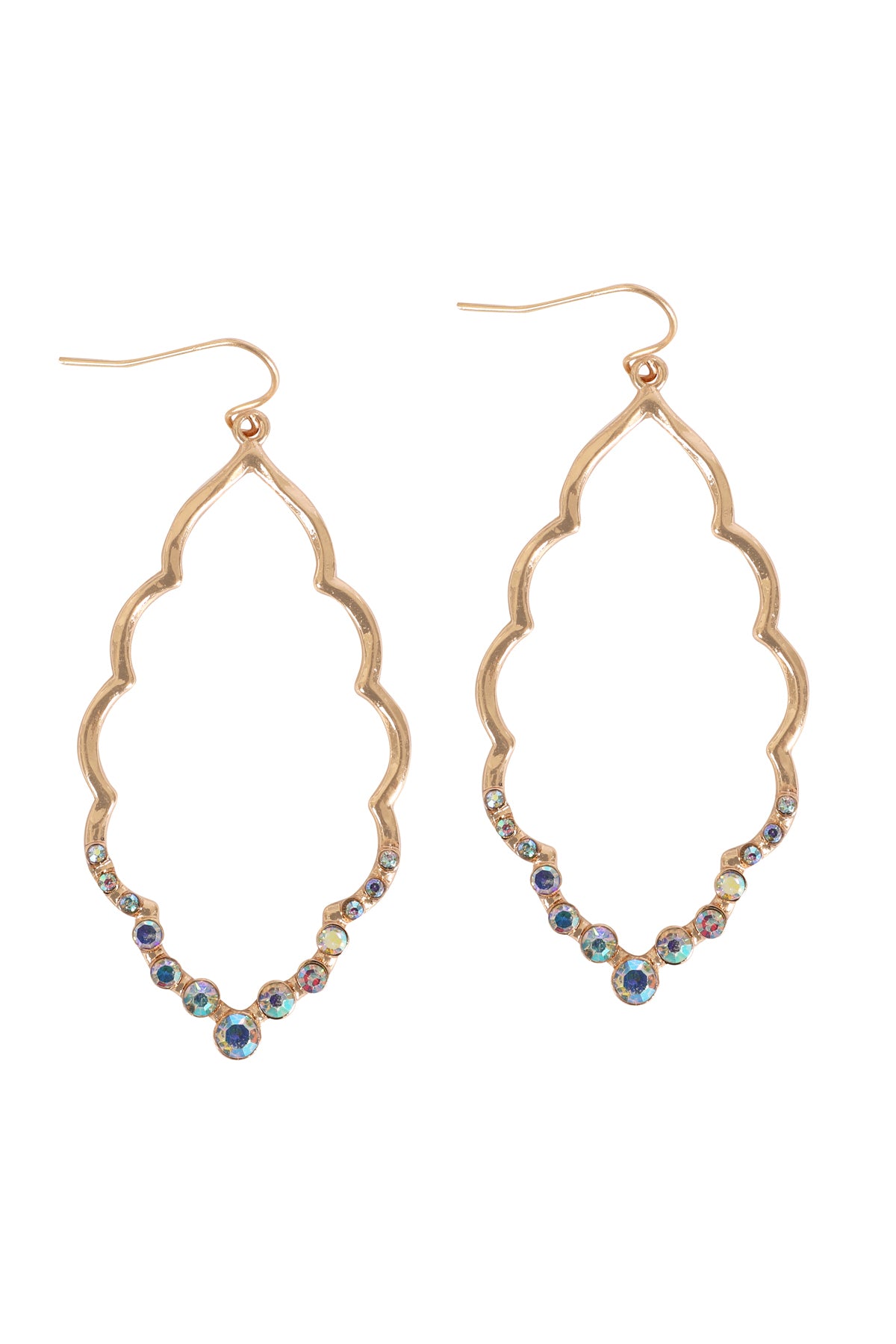 MARQUISE HAMMERED W/ PAVE RHINESTONE DROP EARRINGS
