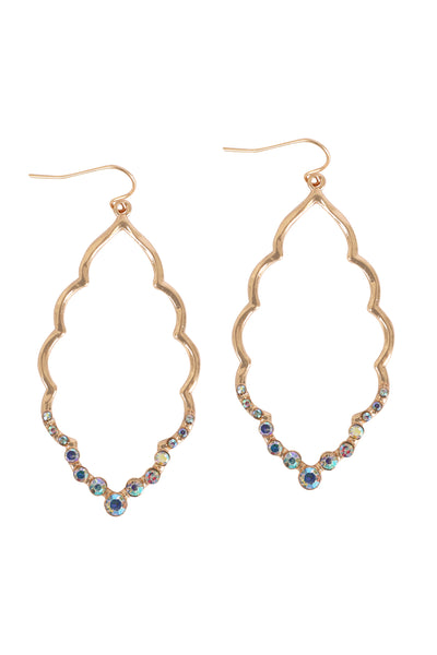 MARQUISE HAMMERED W/ PAVE RHINESTONE DROP EARRINGS