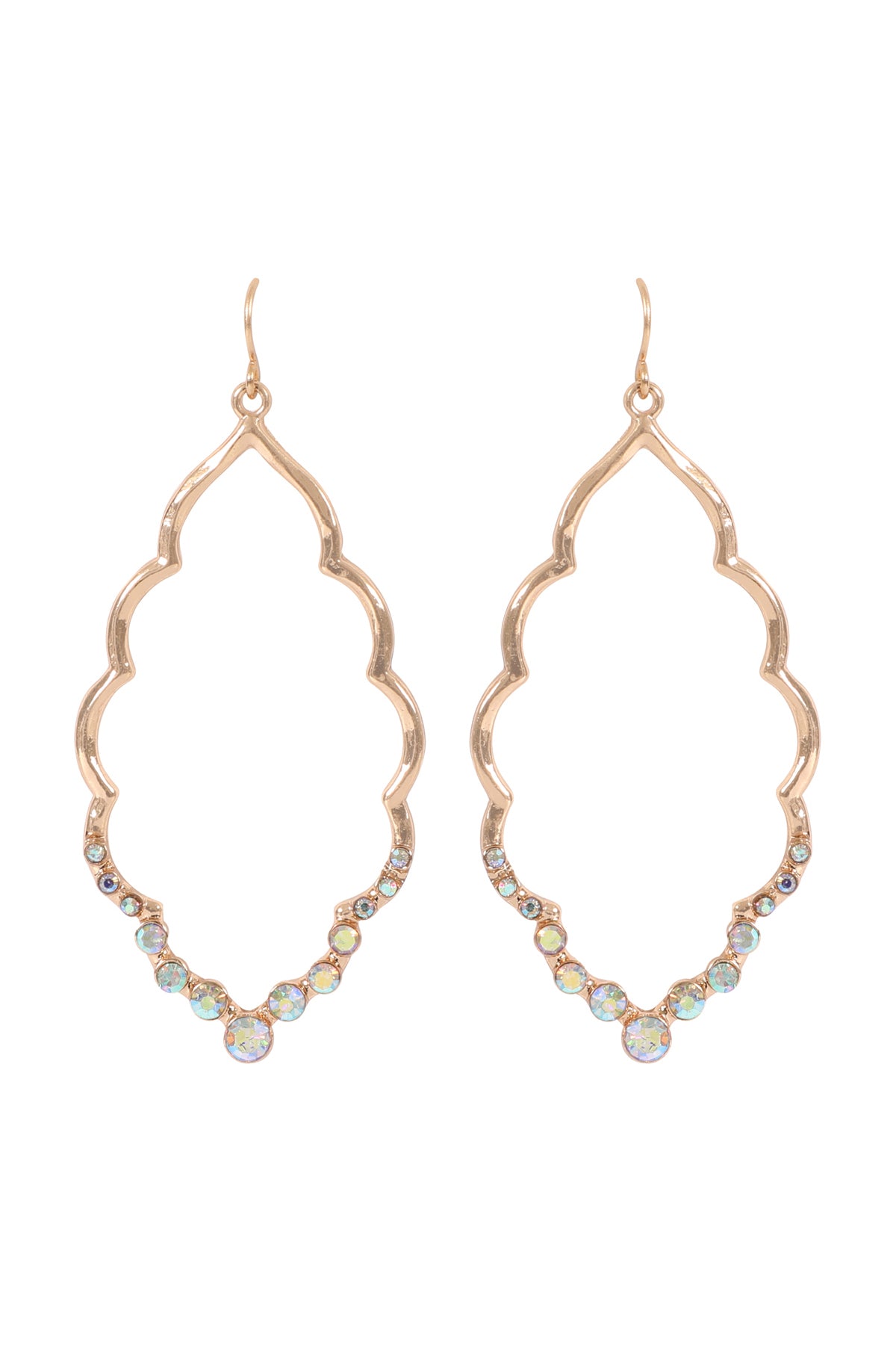 MARQUISE HAMMERED W/ PAVE RHINESTONE DROP EARRINGS