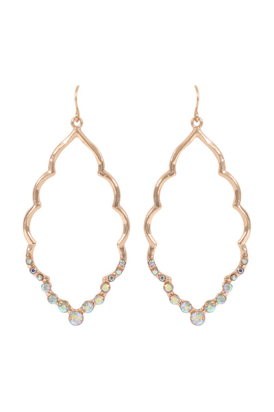 MARQUISE HAMMERED W/ PAVE RHINESTONE DROP EARRINGS