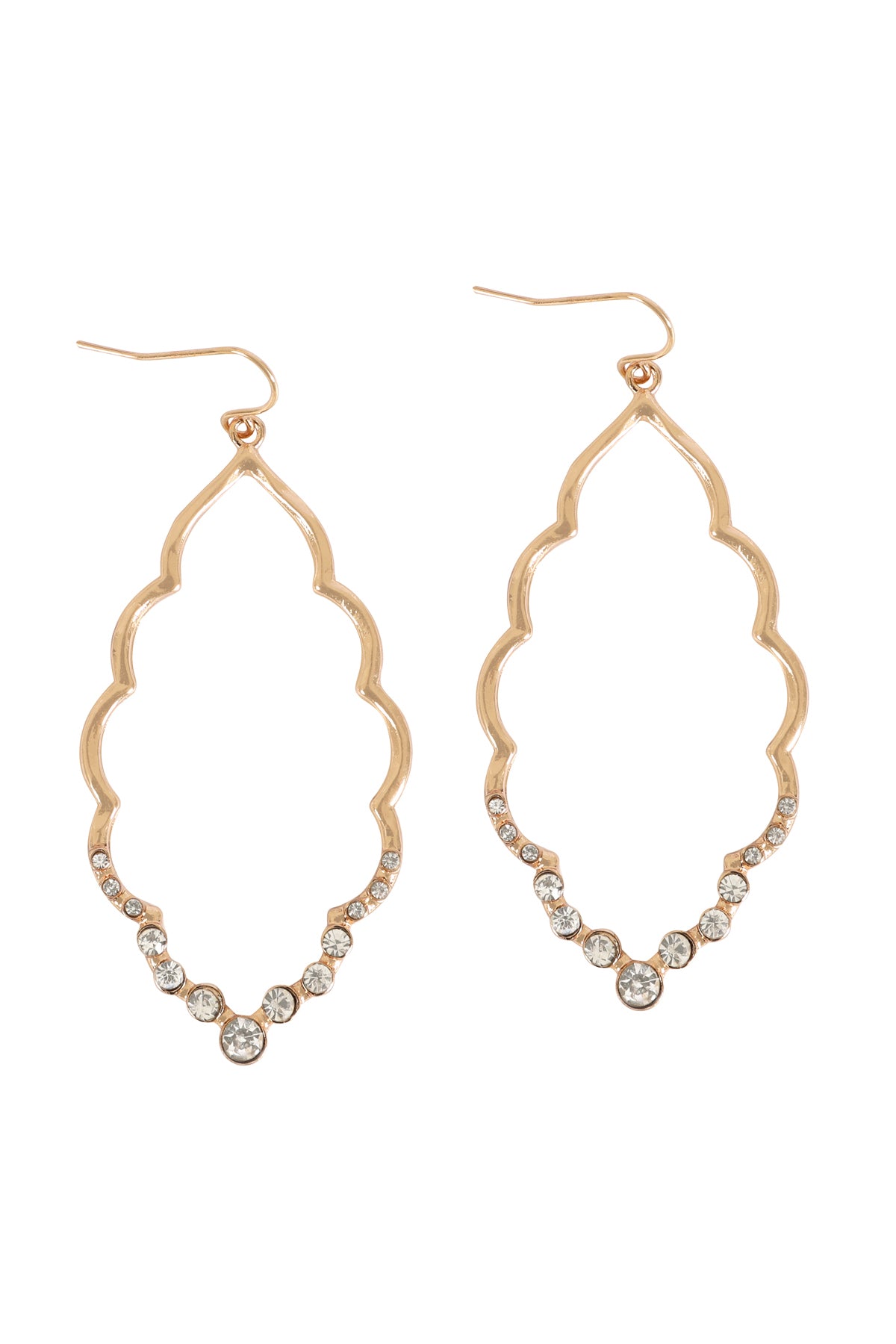 MARQUISE HAMMERED W/ PAVE RHINESTONE DROP EARRINGS