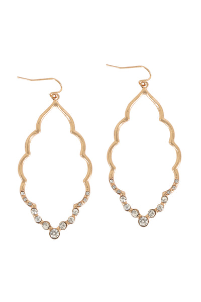 MARQUISE HAMMERED W/ PAVE RHINESTONE DROP EARRINGS
