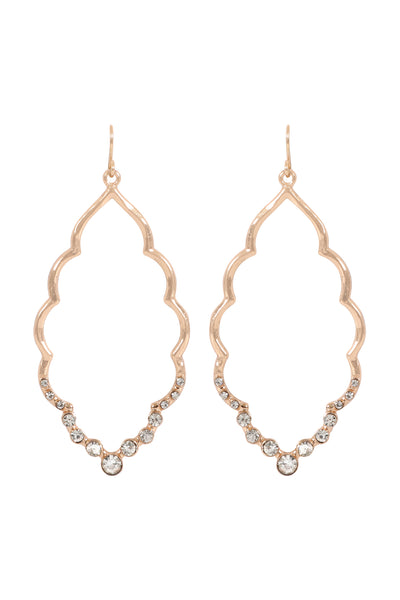 MARQUISE HAMMERED W/ PAVE RHINESTONE DROP EARRINGS