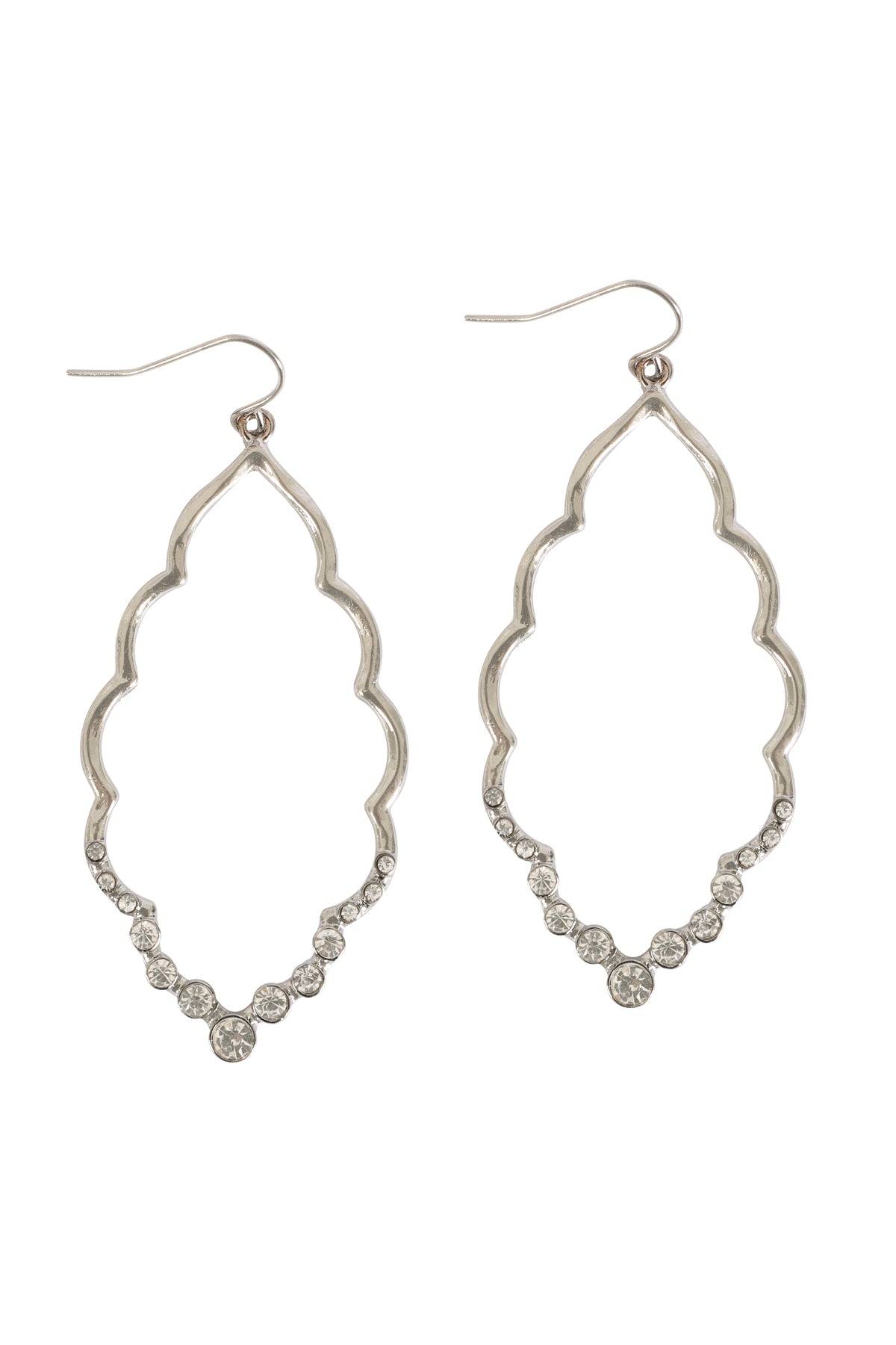 MARQUISE HAMMERED W/ PAVE RHINESTONE DROP EARRINGS