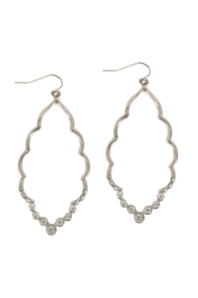 MARQUISE HAMMERED W/ PAVE RHINESTONE DROP EARRINGS