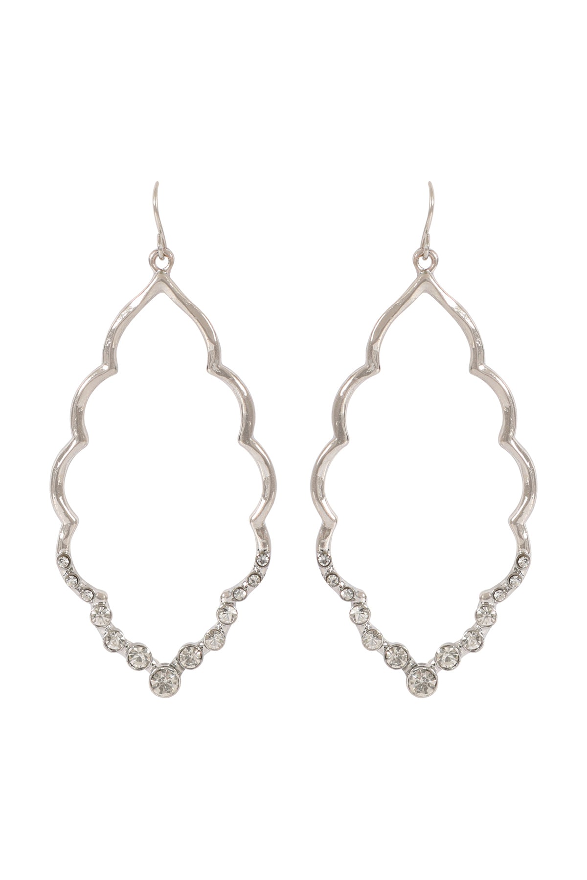 MARQUISE HAMMERED W/ PAVE RHINESTONE DROP EARRINGS