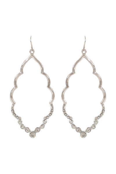 MARQUISE HAMMERED W/ PAVE RHINESTONE DROP EARRINGS