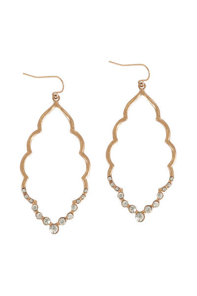 MARQUISE HAMMERED W/ PAVE RHINESTONE DROP EARRINGS