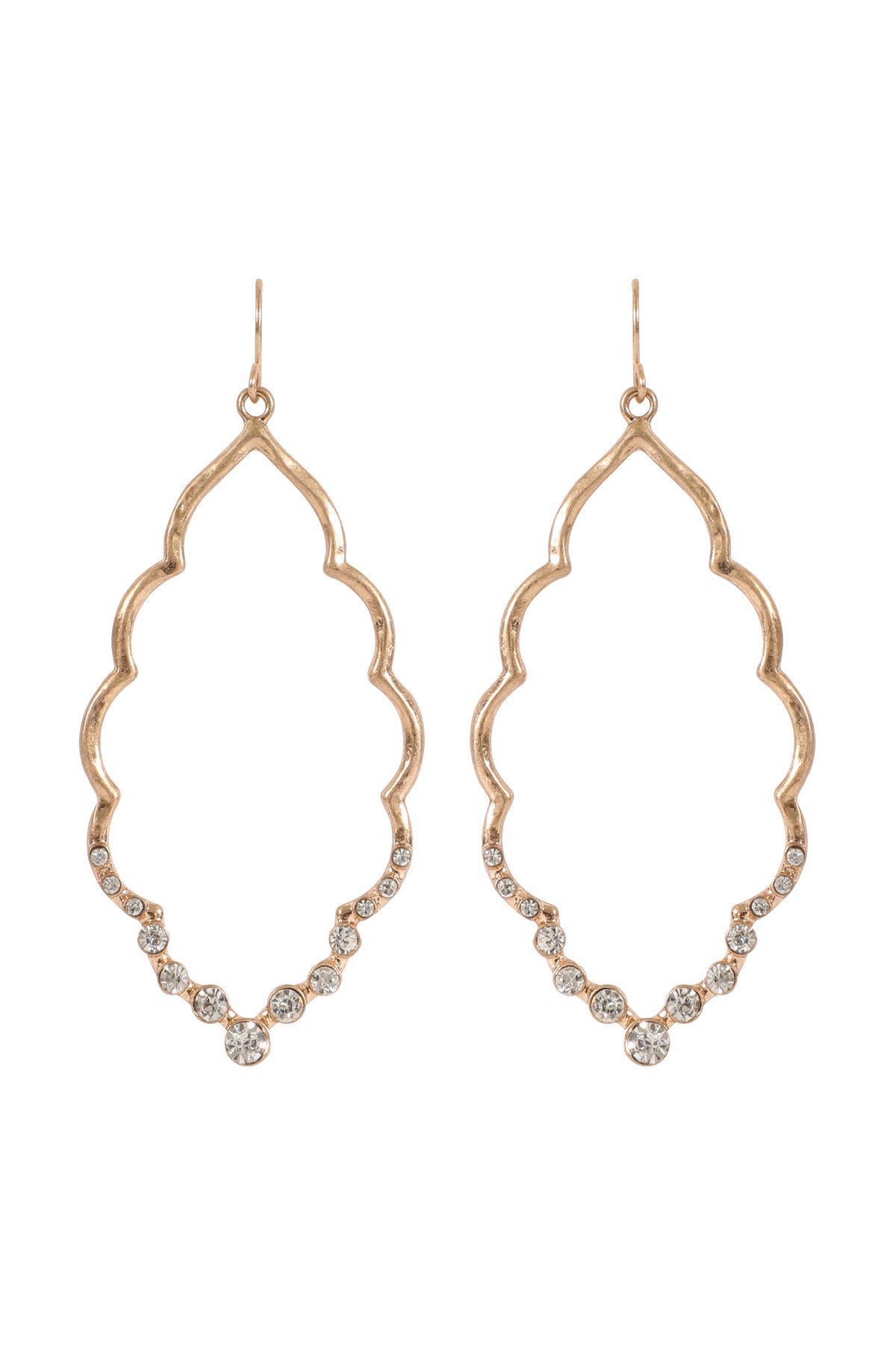 MARQUISE HAMMERED W/ PAVE RHINESTONE DROP EARRINGS