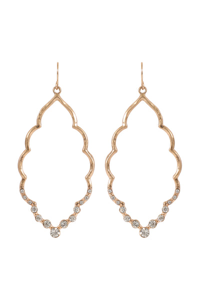 MARQUISE HAMMERED W/ PAVE RHINESTONE DROP EARRINGS