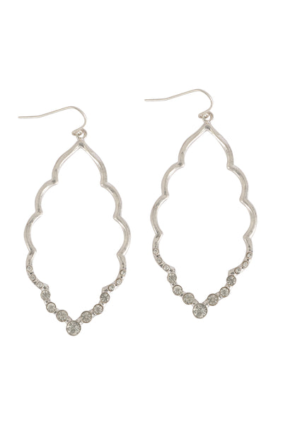 MARQUISE HAMMERED W/ PAVE RHINESTONE DROP EARRINGS