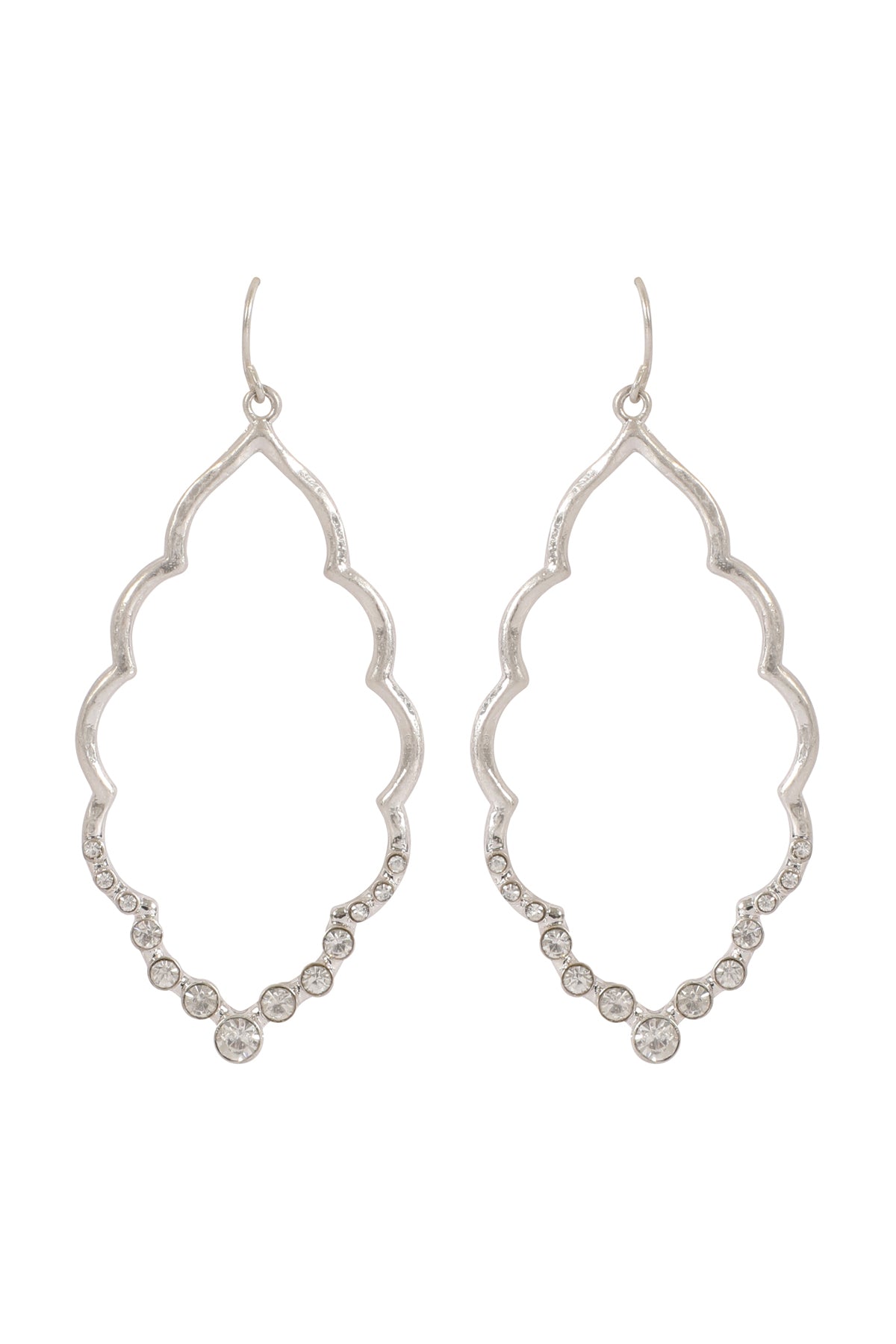 MARQUISE HAMMERED W/ PAVE RHINESTONE DROP EARRINGS