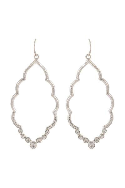 MARQUISE HAMMERED W/ PAVE RHINESTONE DROP EARRINGS