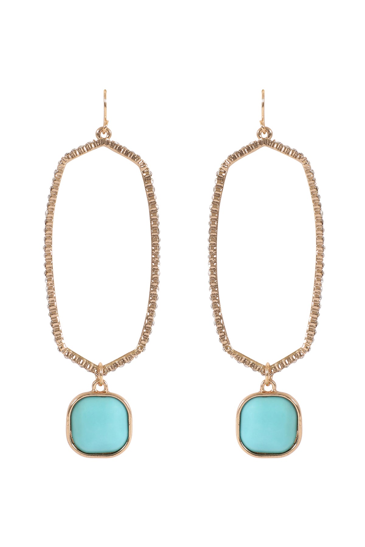 PAVE RHINESTONE HEXAGON SHAPE DROP HOOK EARRINGS