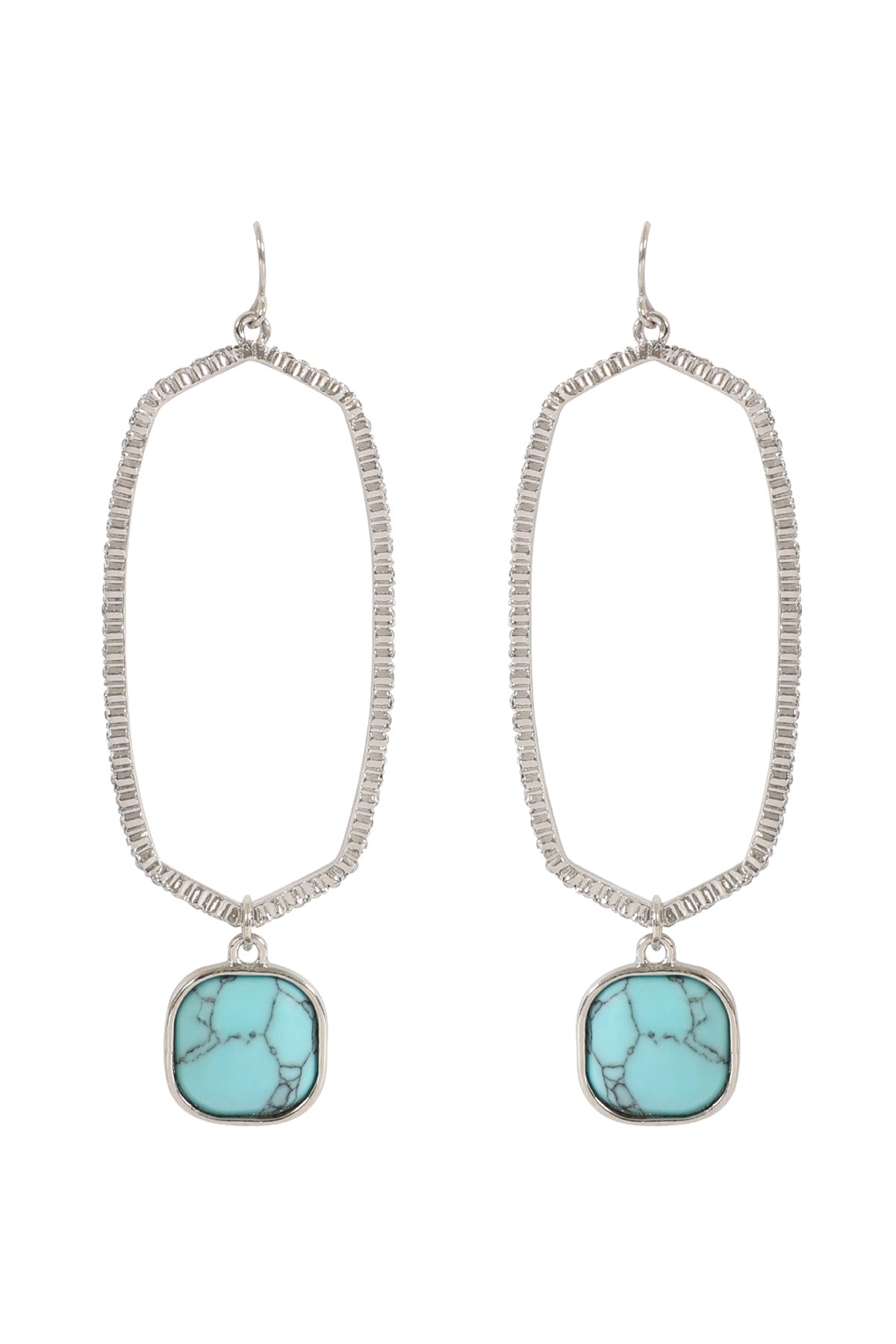PAVE RHINESTONE HEXAGON SHAPE DROP HOOK EARRINGS