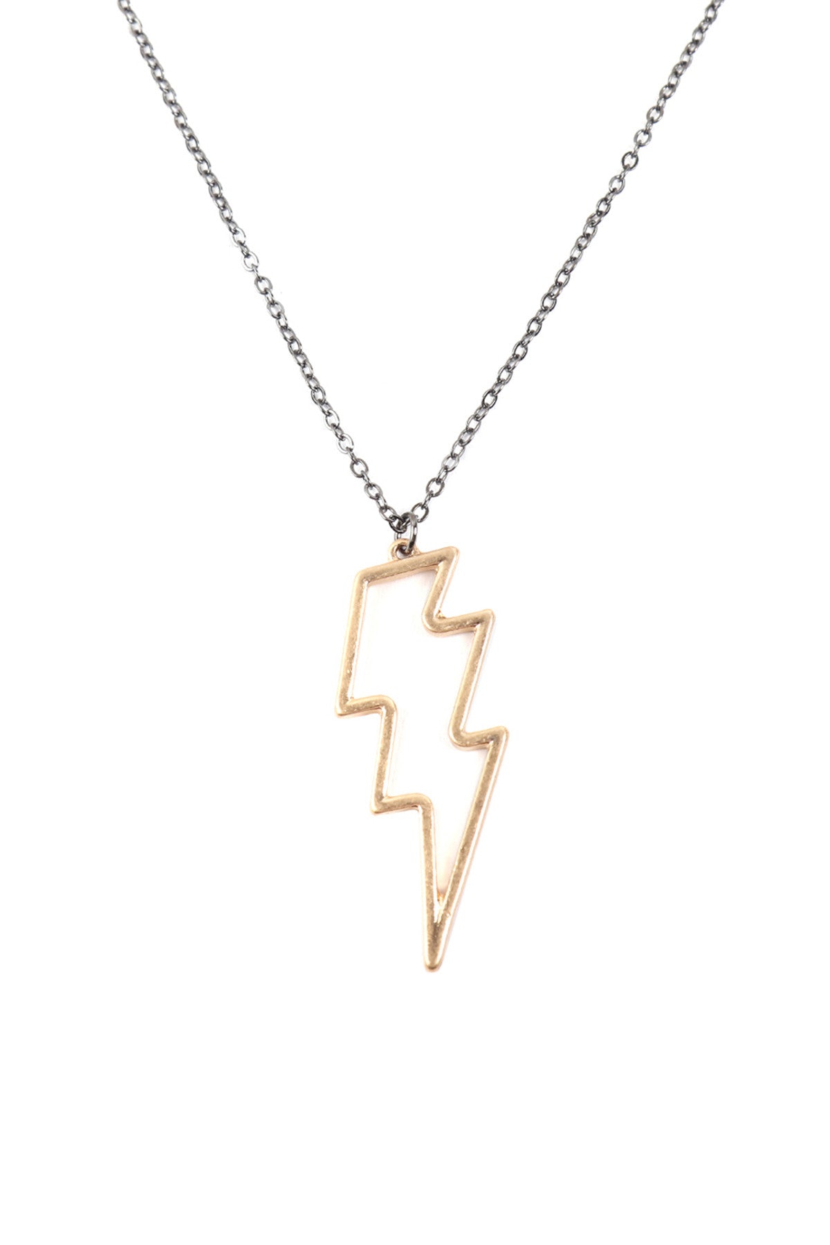 HEMATITE MATTE GOLD OPEN LIGHTNING WIRE PENDANT NECKLACE EARRINGS SET