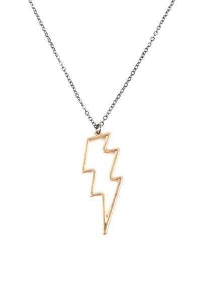 HEMATITE MATTE GOLD OPEN LIGHTNING WIRE PENDANT NECKLACE EARRINGS SET