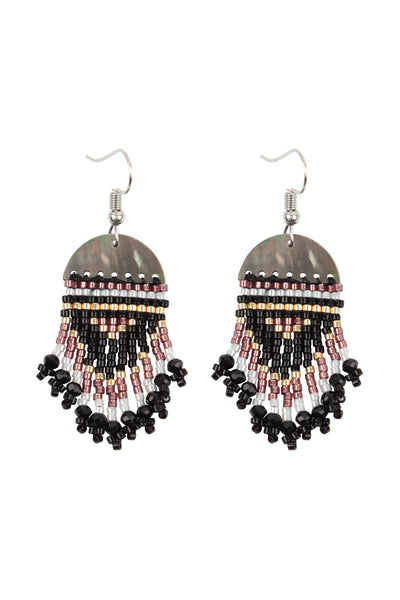 GEOMETRIC SEED BEADS FRINGE DANGLE HOOK EARRINGS