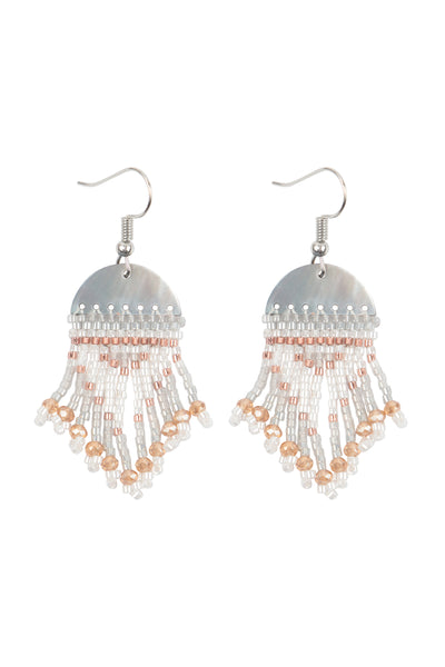 GEOMETRIC SEED BEADS FRINGE DANGLE HOOK EARRINGS