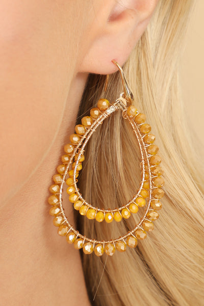 BOHO LAYERED RONDELLE BEADS TEARDROP HOOK EARRING