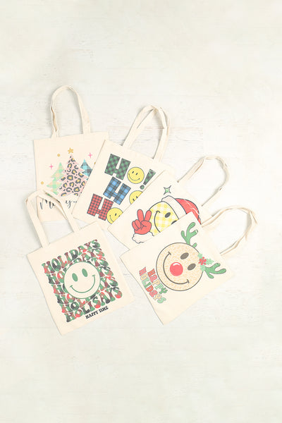 HOLIDAYS HAPPY TIME MINIMALIST PRINT TOTE BAG