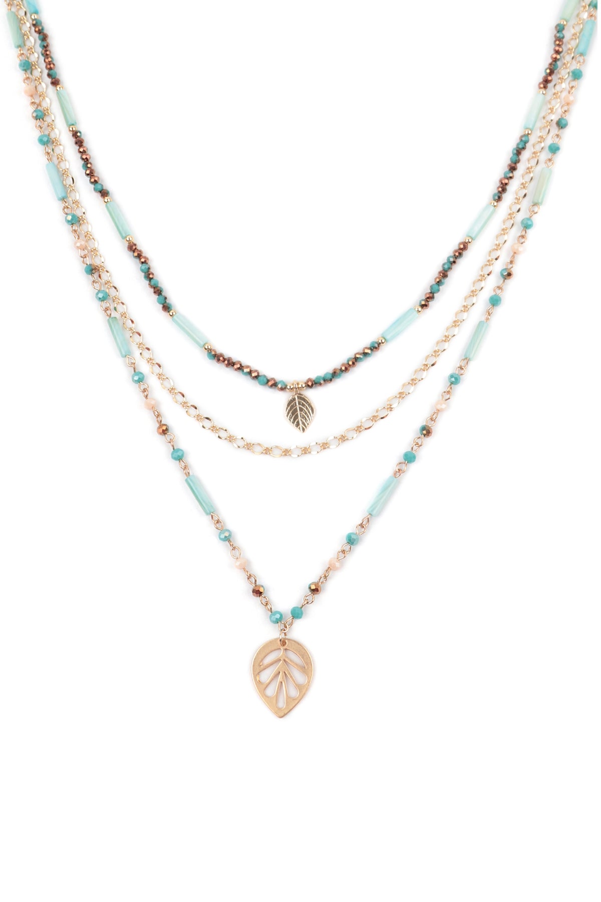 LAYERED BOHO LEAF PENDANT NECKLACE-TURQUOISE