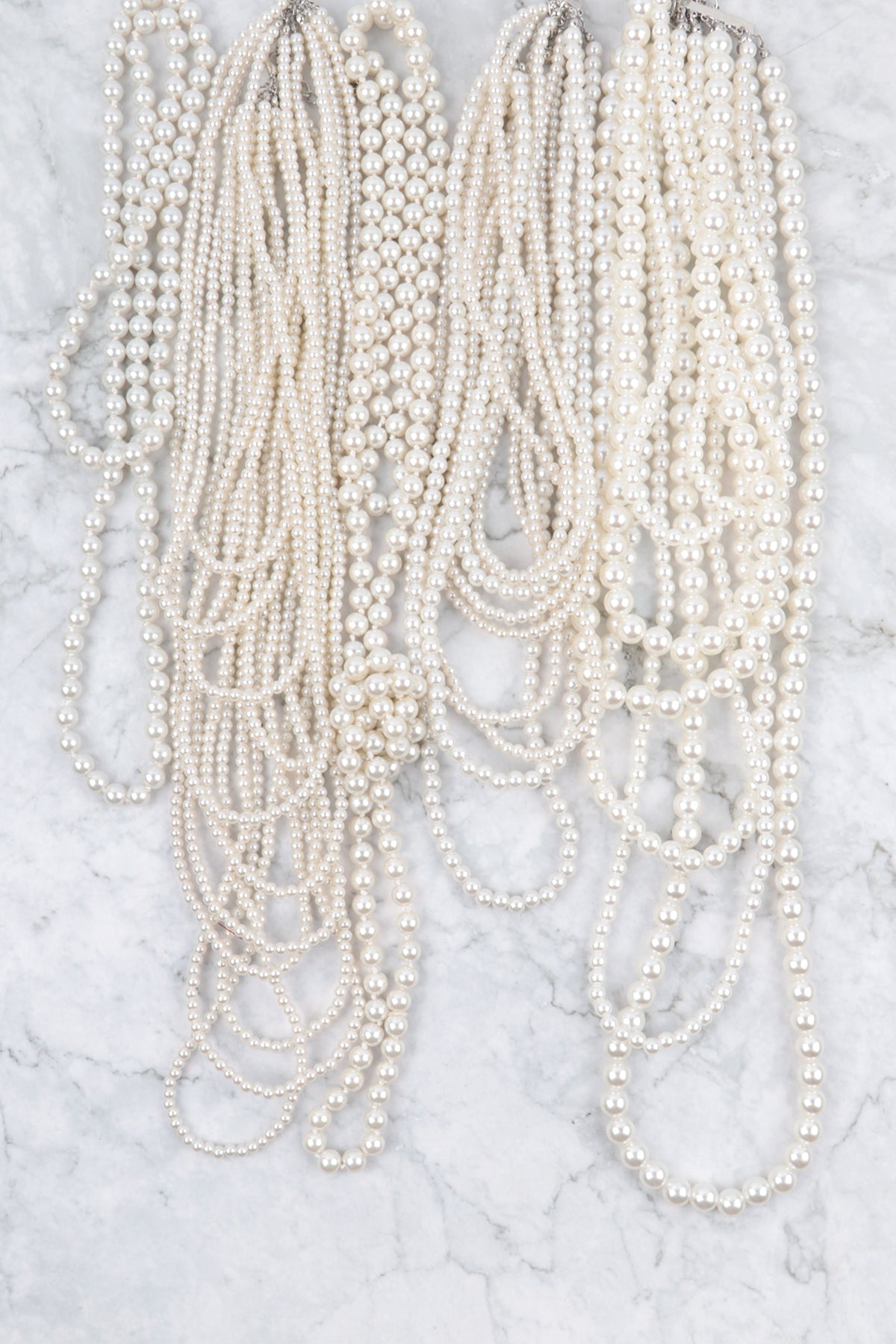 MULTI LAYER PEARL BEADS STATEMENT NECKLACE-CREAM