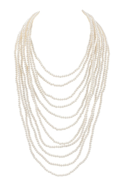 MULTI LAYER PEARL BEADS STATEMENT NECKLACE-CREAM