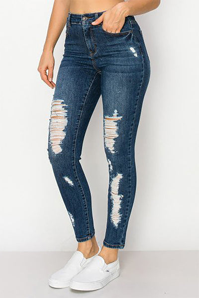 COMBINED SIZE BASIC HIGH RISE SKINNY DENIM PANTS WITH DESTRUCTED STRETCH 4-4-4