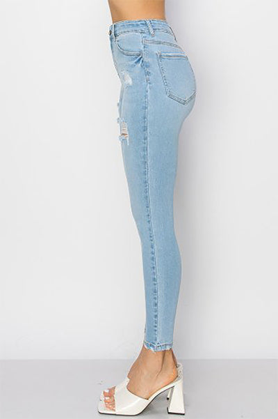 BASIC HIGH RISE SKINNY COMBINED SIZE DENIM PANTS WITH DISTRESSED 4-4-4