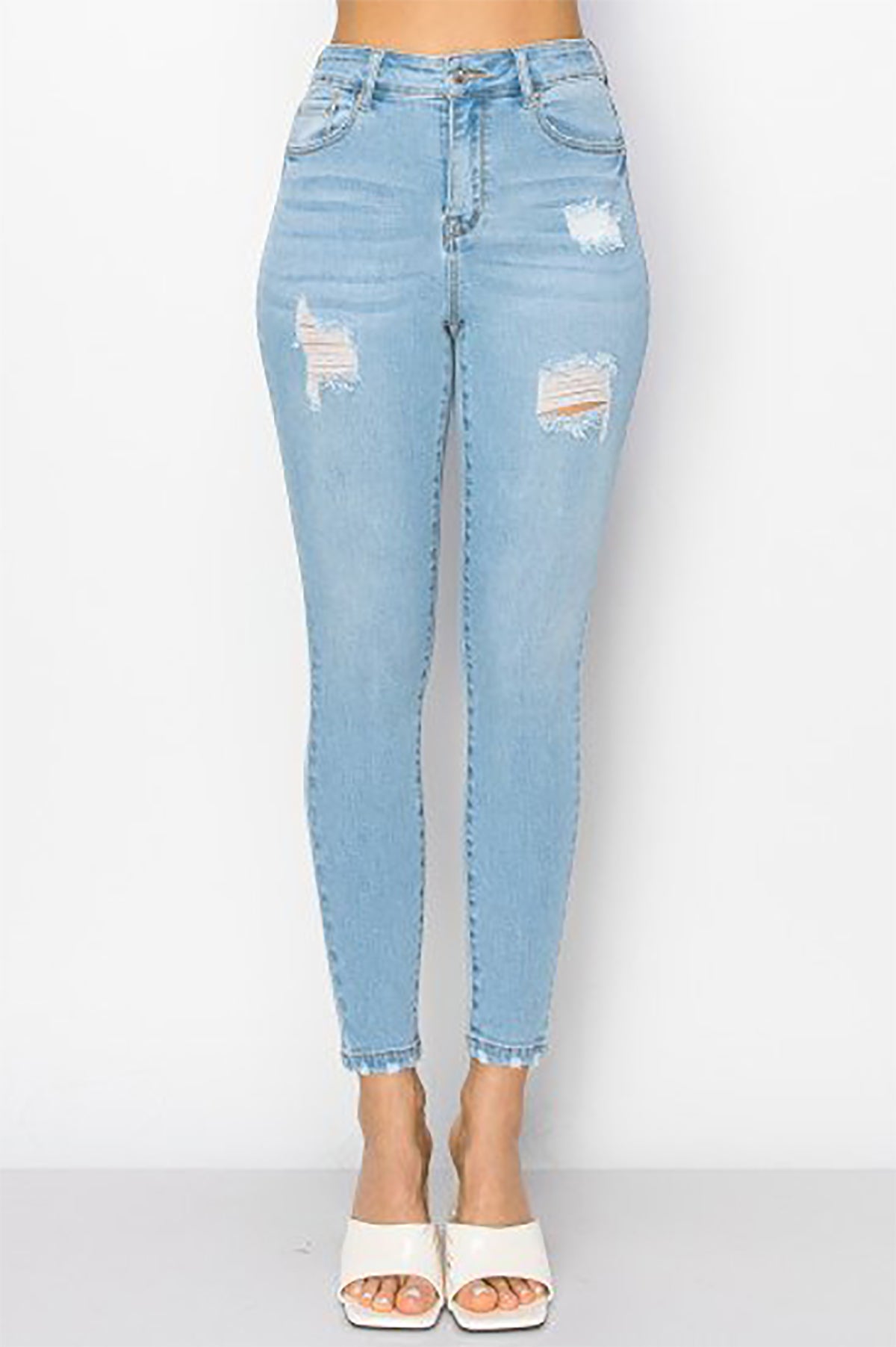 BASIC HIGH RISE SKINNY COMBINED SIZE DENIM PANTS WITH DISTRESSED 4-4-4