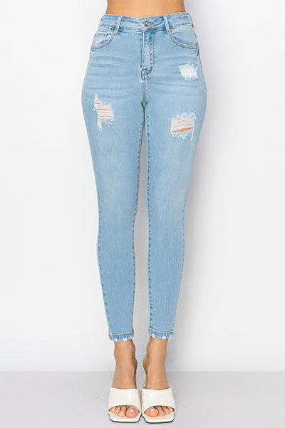 BASIC HIGH RISE SKINNY COMBINED SIZE DENIM PANTS WITH DISTRESSED 4-4-4