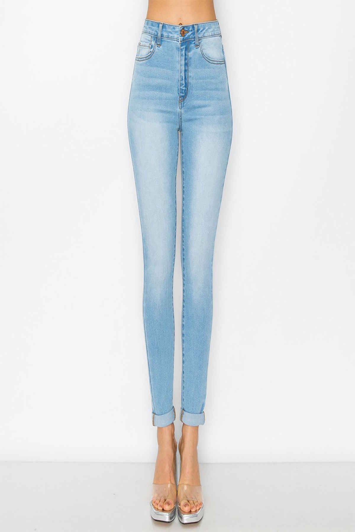 RAYON HIGH RISE SKINNY DENIM PANTS WITH ROLLED CUFF 1-1-2-2-3-2-2-2