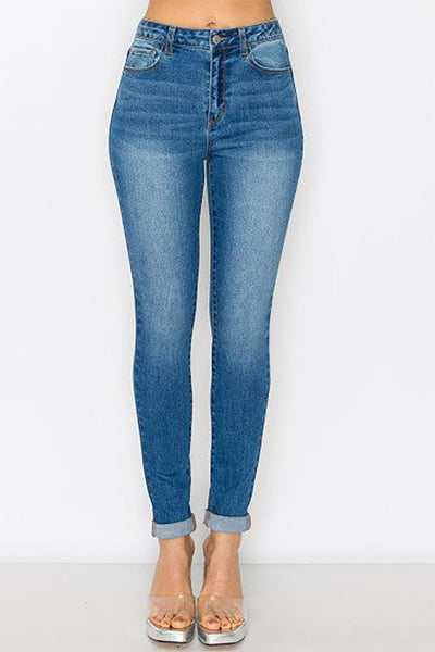 RAYON HIGH RISE SKINNY DENIM PANTS WITH ROLLED CUFF 1-1-2-2-3-2-2-2