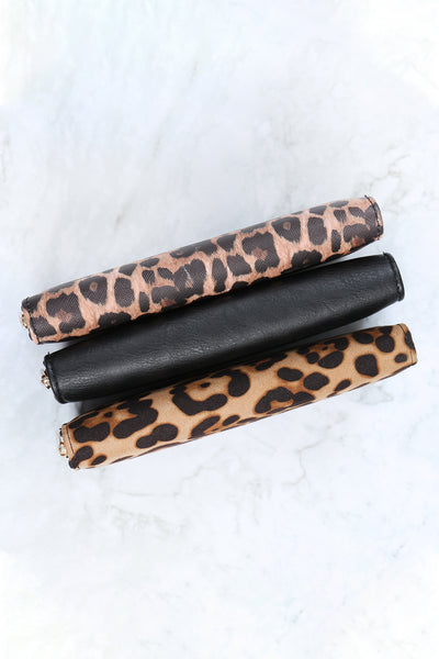 LEOPARD PRINT LEATHER ZIPPER WALLET - BROWN/1PC (NOW $3.50 ONLY!)