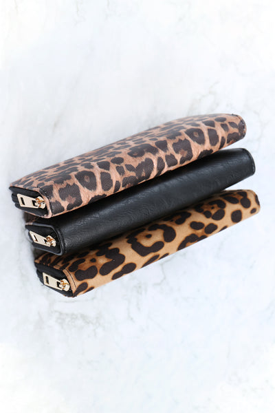 LEOPARD PRINT LEATHER ZIPPER WALLET - BROWN/1PC (NOW $3.50 ONLY!)