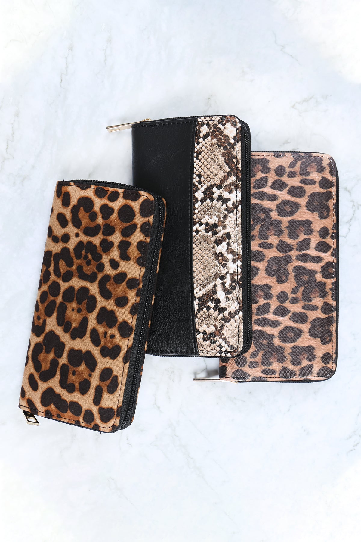 LEOPARD PRINT LEATHER ZIPPER WALLET - BROWN/1PC (NOW $3.50 ONLY!)