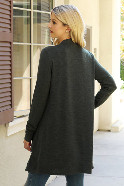 SOLID FRONT POCKETS OPEN CARDIGAN 1-1-1-1