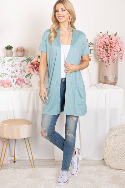 SHORT SLEEVE OPEN FRONT SOLID CARDIGAN 1-2-2-2