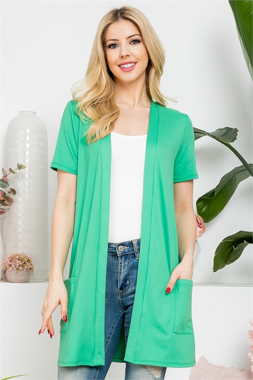 YMC30008XV-PLUS SIZE SHORT SLEEVE OPEN FRONT SOLID CARDIGAN 3-2-1