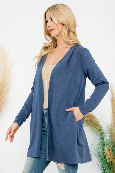 PLUS SIZE LONG SLEEVE OPEN FRONT FRENCH TERRY HOODIE CARDIGAN 3-2-1