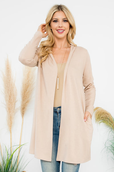 PLUS SIZE LONG SLEEVE OPEN FRONT FRENCH TERRY HOODIE CARDIGAN 3-2-1