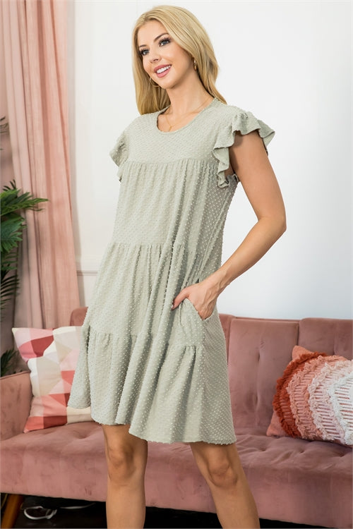 YMD10001X-PLUS SIZE RUFFLE CAP SLEEVE TIERED SWISS DOT DRESS 3-0-0