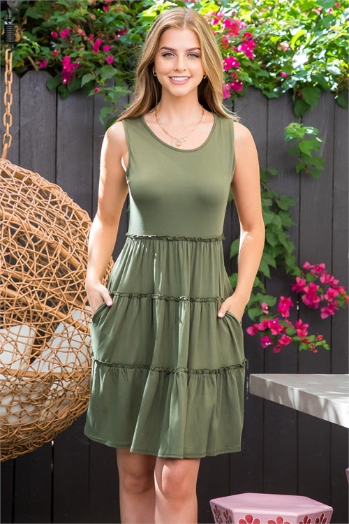 YMD10007-TIERED RUFFLE SOLID TANK DRESS 0-0-0-3