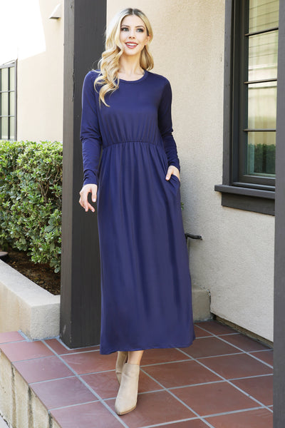 SOLID QUARTER SLEEVE ELASTIC WAIST DRESS 1-2-2-1