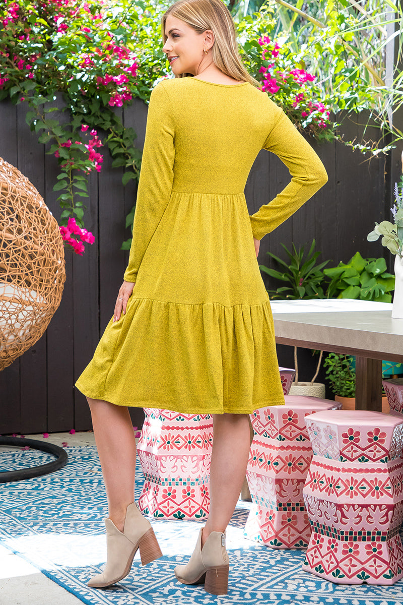 YMD10012X-PLUS SIZE LONG SLEEVE TIERED RUFFLE TRI-BLEND DRESS 0-2-0