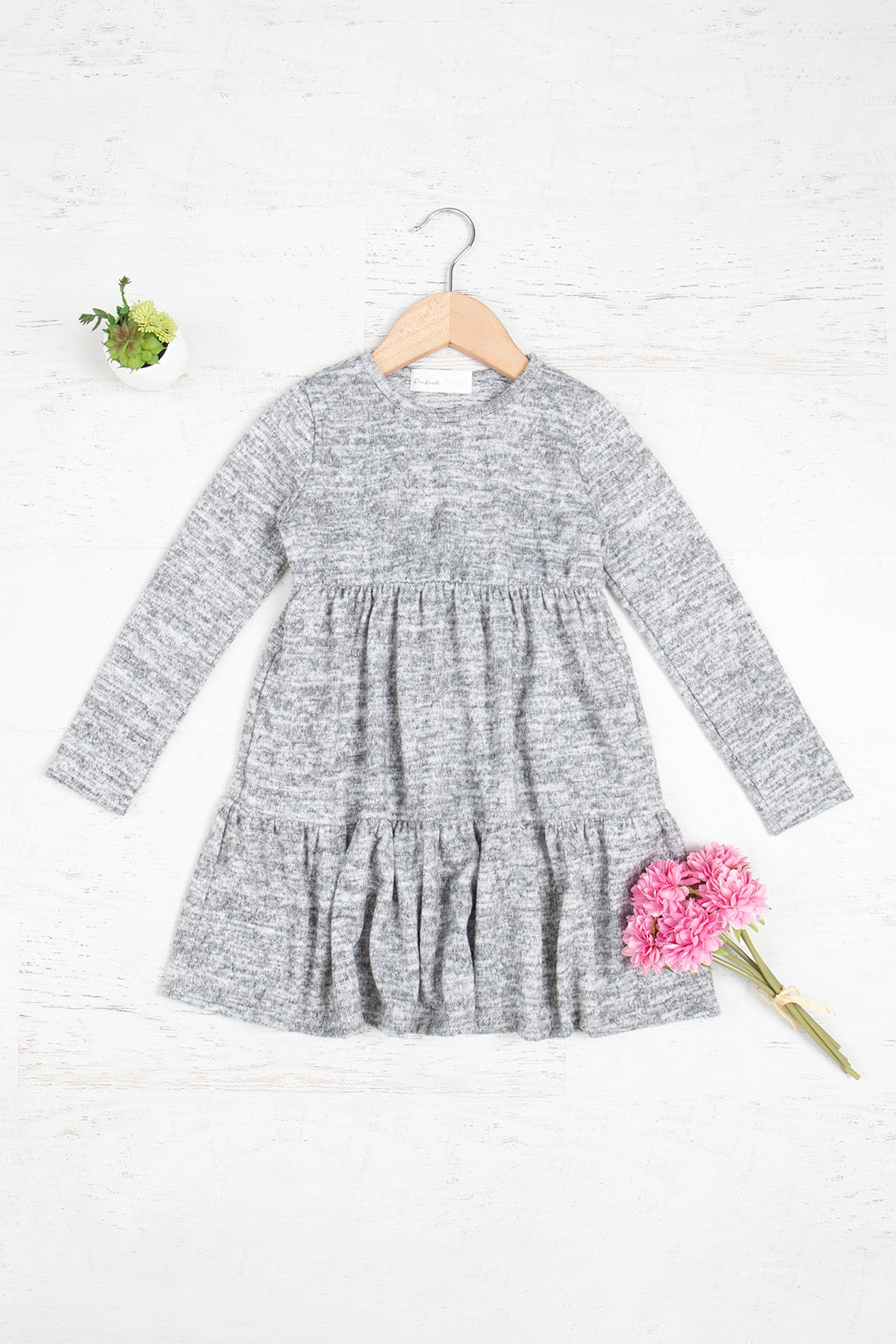 YMD10012TK-KIDS LONG SLEEVE TIERED RUFFLE TRI-BLEND DRESS 1-1-1-1-1-1-1-1